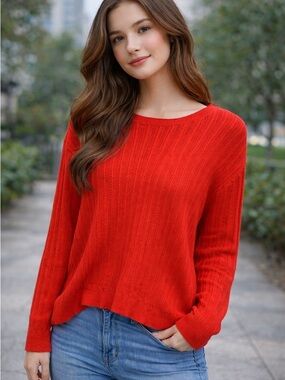 137. Joe Fresh Red Ribbed Crewneck Sweater
